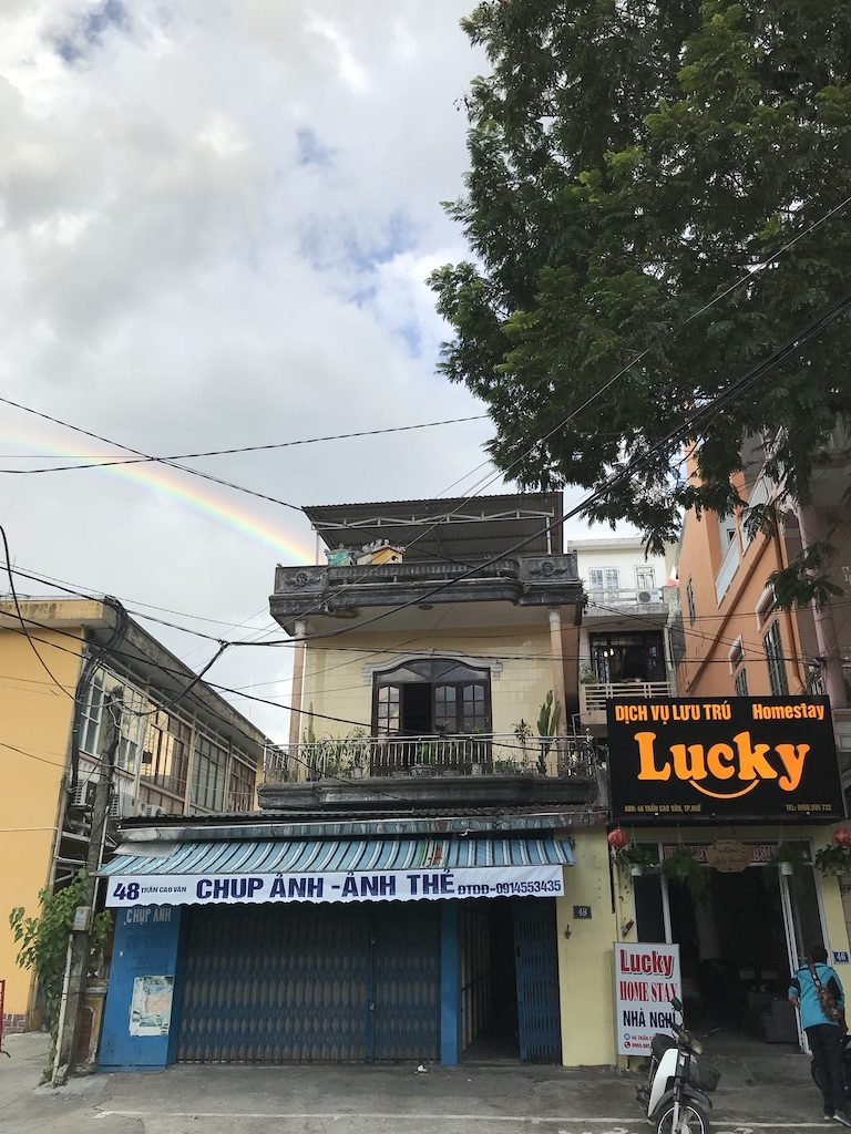 A rainbow in the city in Hue