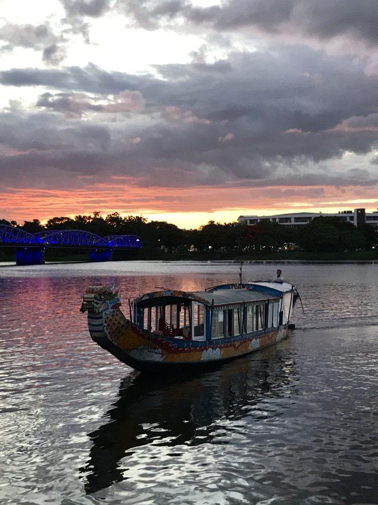 sunset on the perfume river, Hue vietnam