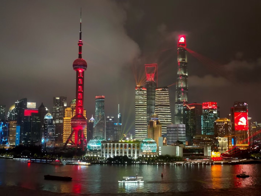 downtown Shanghai lit up for the 100 Year Anniversary of the Chinese Communist Party - onaroadtonowhere.com