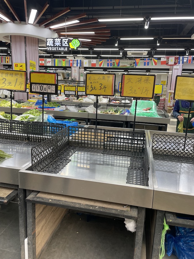 Empty supermarket shelves in China during the COVID-19 outbreak. onaroadtonowhere.com
