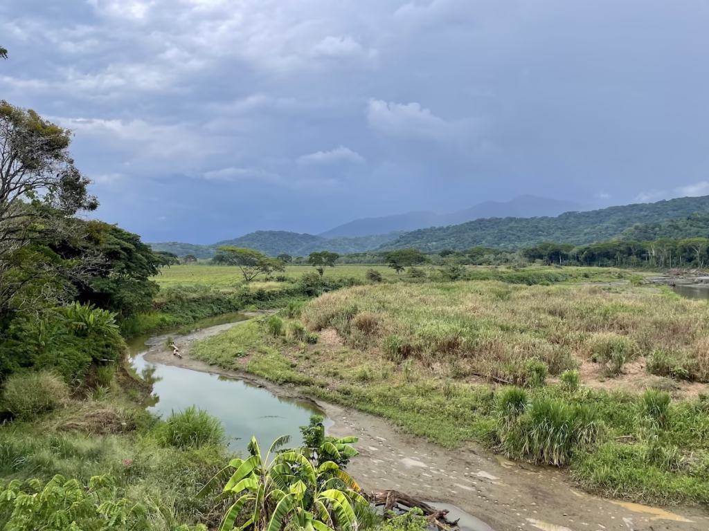 river valley with mountains and trees in Costa Rica backpacking