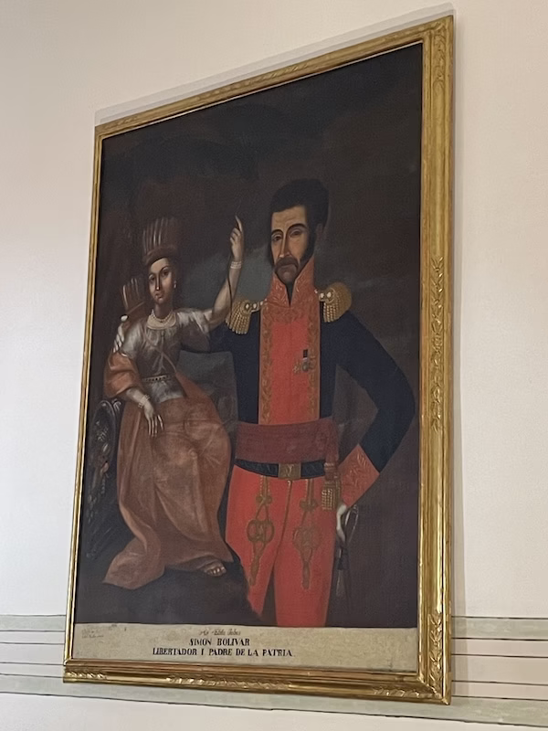 A portrait of Simón Bolívar hanging at Quinta Bolívar