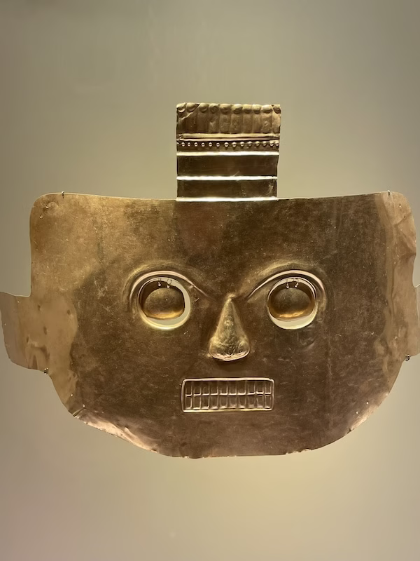 A pre-colombian gold mask at Colombia's Museo de Oro