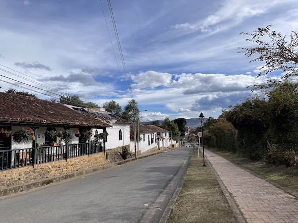 Spanish colonial style houses on a main road in Villa de Leyva, Colombia