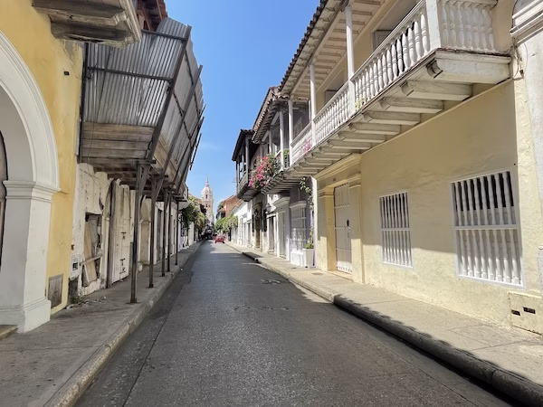 An empty street in the colonial center of Cartagena, Colombia