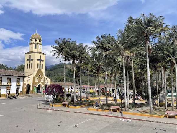Plaza Bolivar, the main square in Salento, Colombia