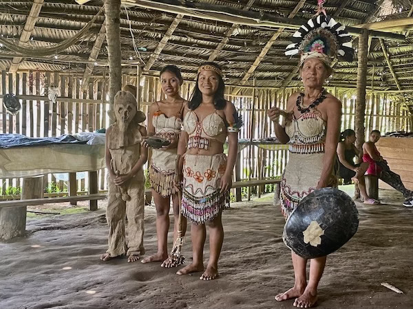 Native Ticuna dancers from the village of Macedonia in the Colombian Amazon