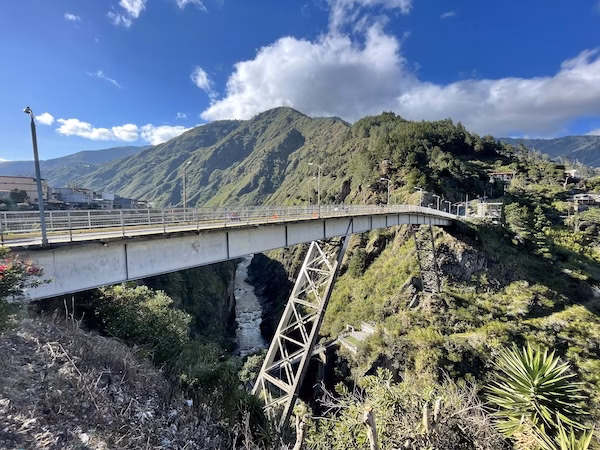 A bridge over a gorge in Baños, Ecuador
