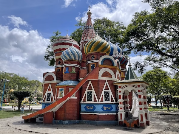 A cement, miniature reconstruction of the Kremlin found in Jipiro Recreational Park