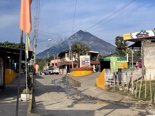 Volcano behind a gas station in Moyogalpa, Isla Ometepe Nicaragua in Central America
