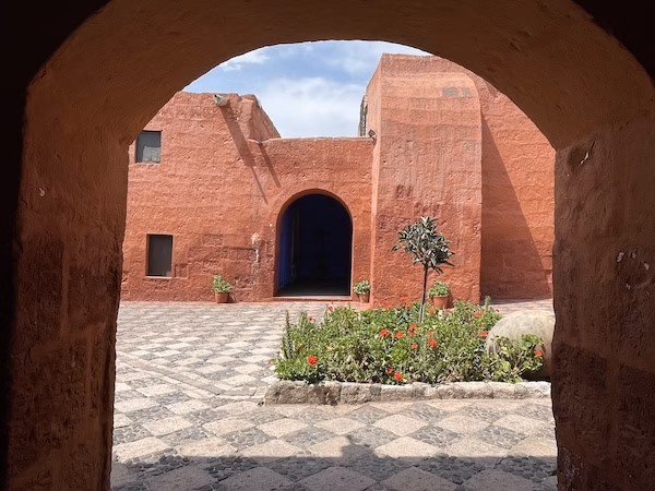 The interior of a Spanish colonial era monastery in Arequipa, Peru