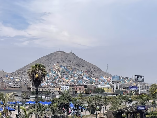 Colorful buildings on the hillside overlooking Lima, Peru