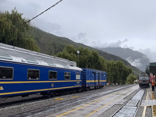 Tourist trains heading to Machu Picchu from Ollantaytambo in Peru