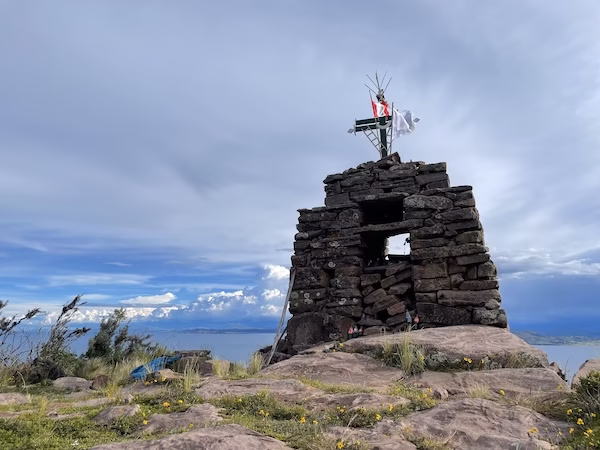 A shrine overlooking Lake Titicaca in the village of Llachón