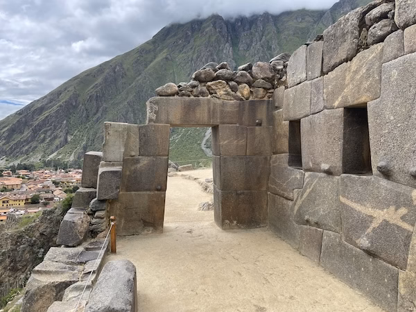 An Incan stone gate overlooking Ollantaytambo