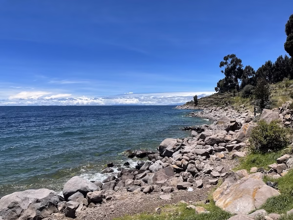 The shore of Lake Titicaca on the island of Taquile